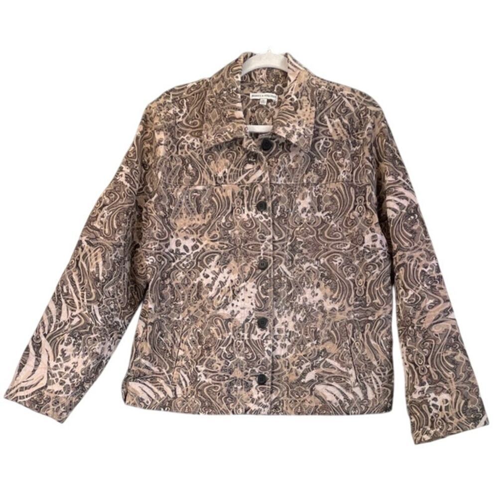 Rebecca Malone Womens Pink Paisley L Light Jacket Pockets Embroidery Office wear